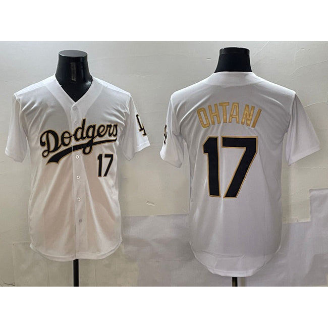 Los Angeles Dodgers #17 Shohei Ohtani White Gold MWATKINS Limited Stitched Jersey