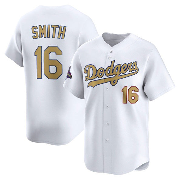 Los Angeles Dodgers #16 Will Smith White MWATKINS 2025 Gold Collection Limited Stitched Jersey