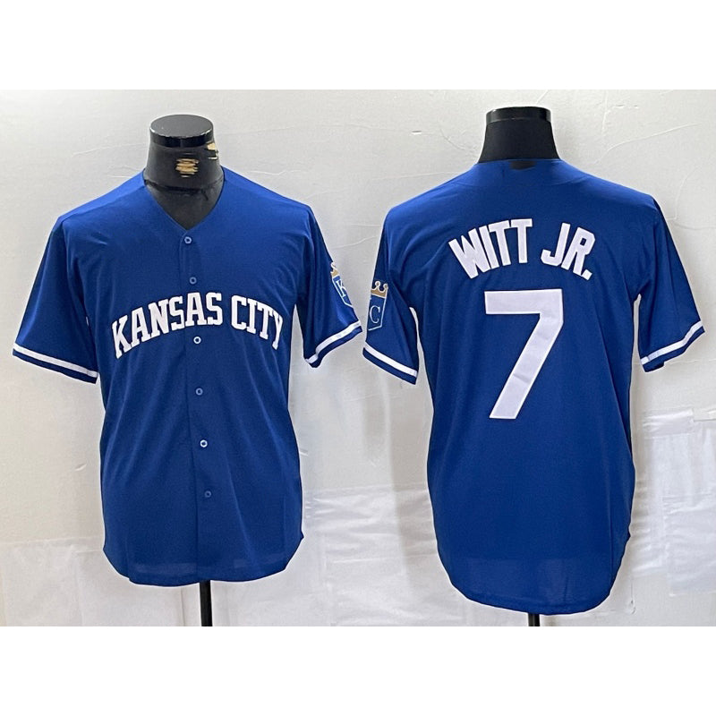 Kansas City Royals #7 Bobby Witt Jr Blue MWATKINS Cool Base Stitched Jersey