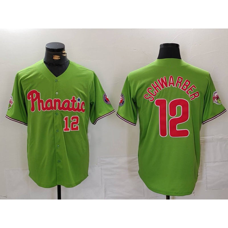 Philadelphia Phillies #12 Kyle Schwarber Number Green MWATKINS With Patch Stitched Cool Base Jersey