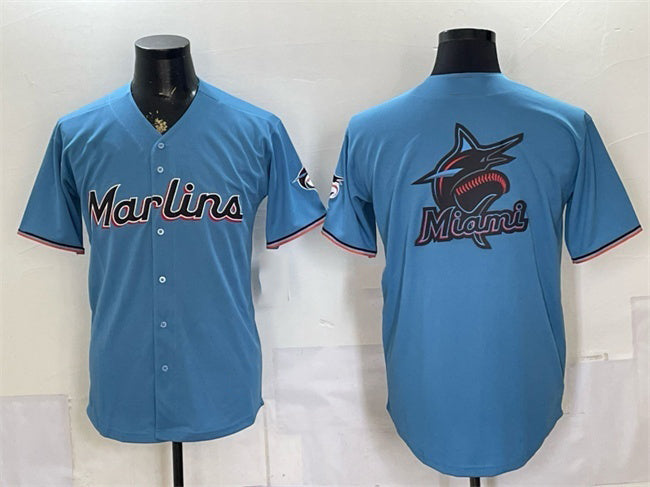 Miami Marlins Blue MWATKINS Team Big Logo Cool Base Stitched Jersey