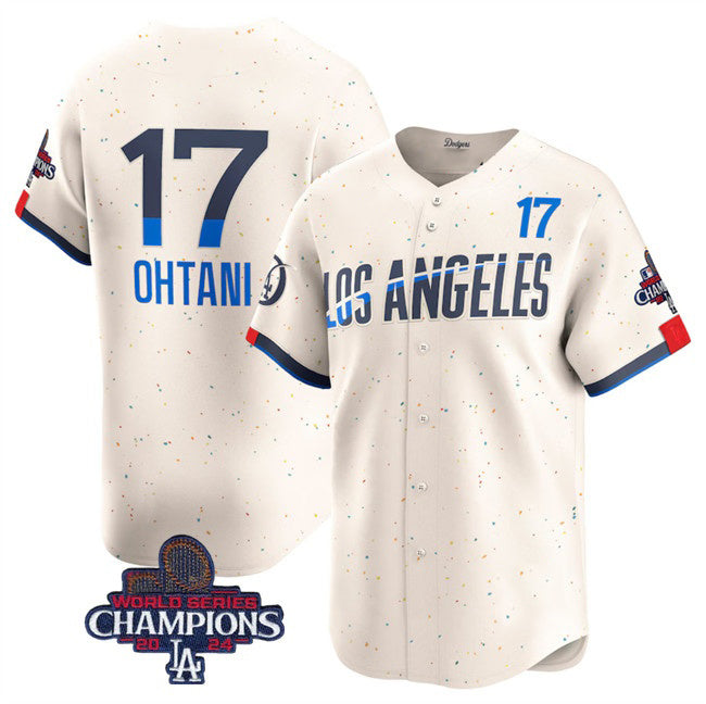 Los Angeles Dodgers #17 Shohei Ohtani Cream MWATKINS 2024 World Series Champions City Connect Limited Stitched Jersey
