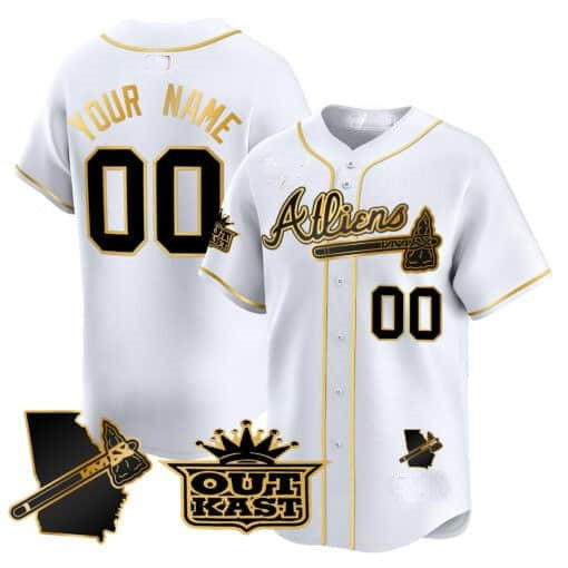 Custom Atlanta Braves Atliens Vapor Premier Limited Jersey V2 ¨C White Gold MWATKINS