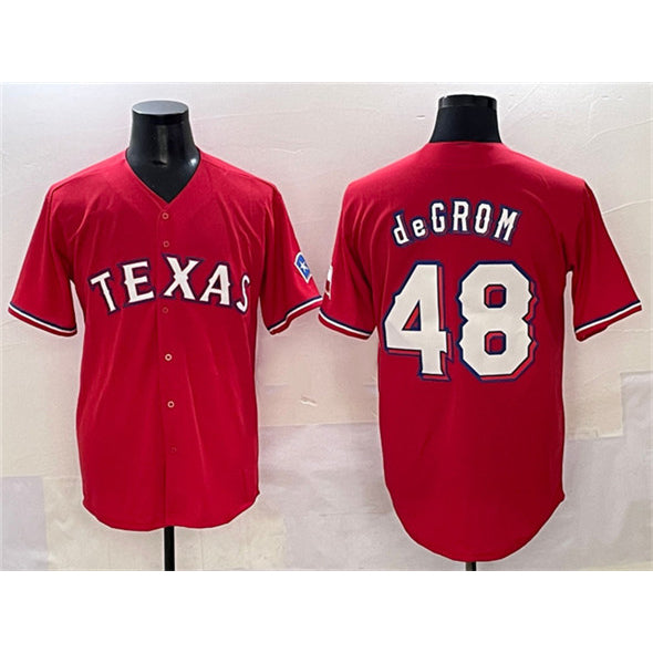 Texas Rangers #48 Jacob deGrom Red MWATKINS With Patch Cool Base Stitched Jersey