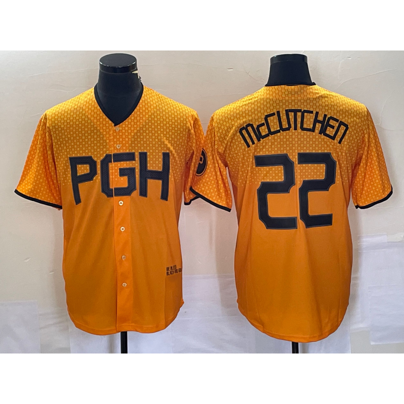 Pittsburgh Pirates #22 Andrew McCutchen Gold MWATKINS 2023 City Connect Stitched Jersey