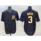 New York Yankees #3 Babe Ruth Black Gold MWATKINS Cool Base Stitched Jersey