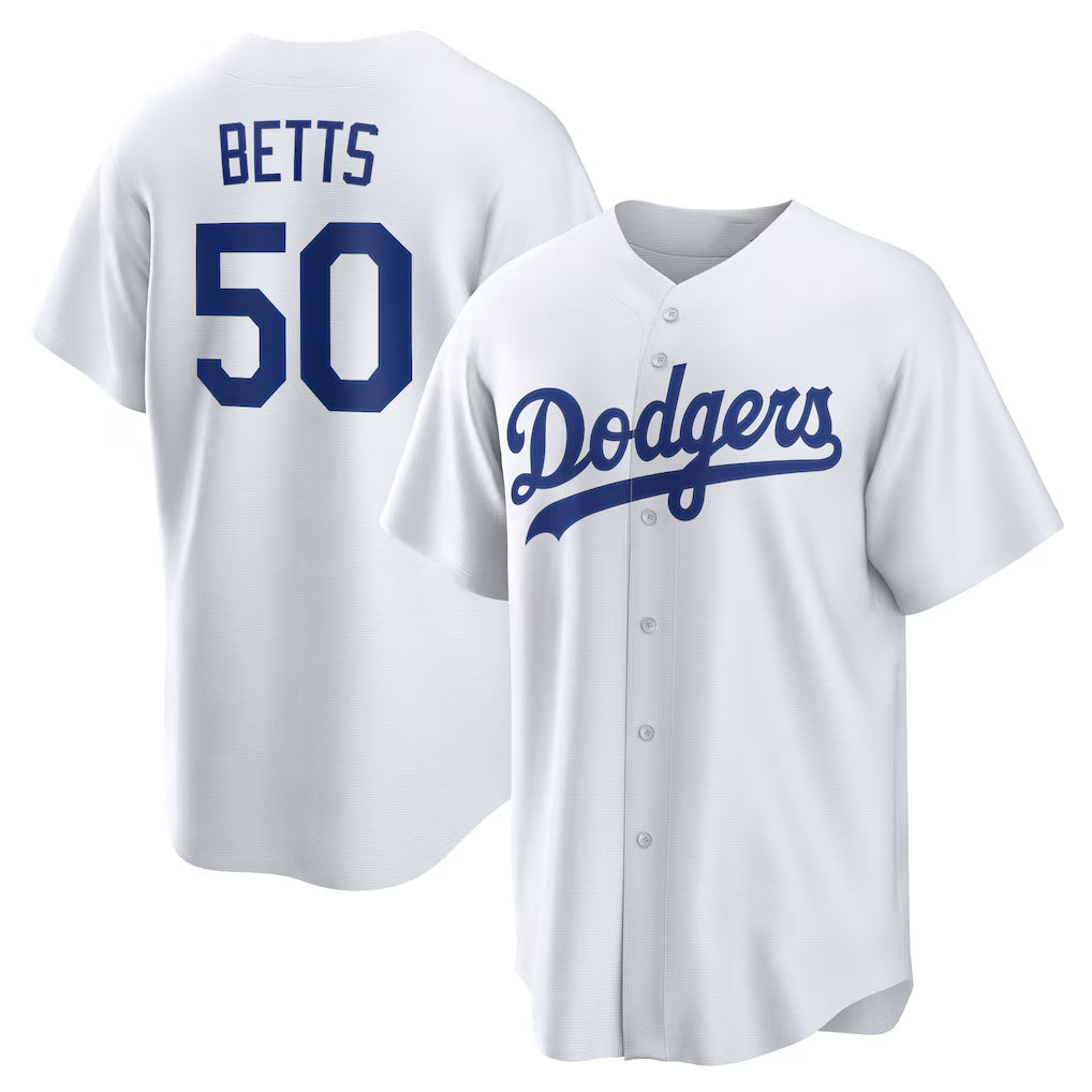 Los Angeles Dodgers #50 Mookie Betts White MWATKINS Home Replica Player Name Jersey