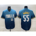 Philadelphia Phillies #55 Ranger Suarez Blue MWATKINS 2024 City Player Number Cool Base Jersey 2