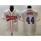 Atlanta Braves #44 Hank Aaron White MWATKINS Cool Base With Patch Stitched Jersey