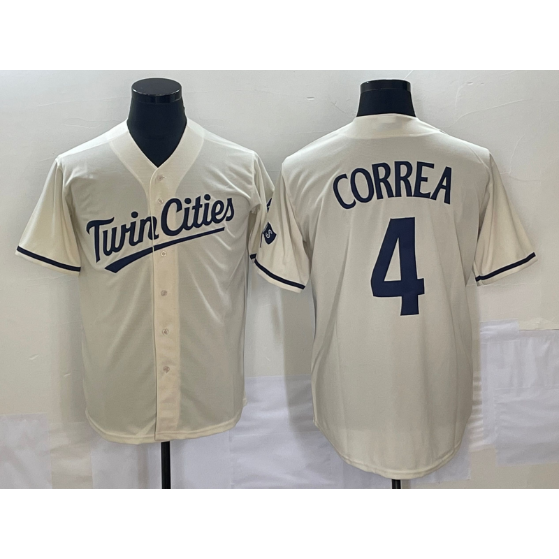 Minnesota Twins #4 Carlos Correa Cream MWATKINS 2022 City Connect Cool Base Stitched Jersey