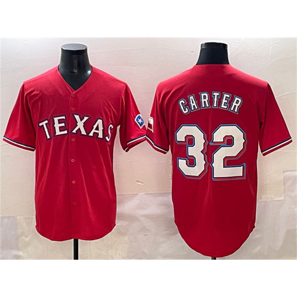Texas Rangers #32 Evan Carter Red MWATKINS Cool Base Stitched Jersey