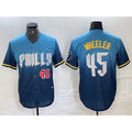 Philadelphia Phillies #45 Zack Wheeler Blue MWATKINS 2024 City Player Number Cool Base Stitched Jerseys