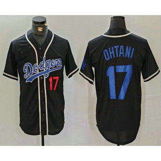 Los Angeles Dodgers #17 Shohei Ohtani Number Black MWATKINS Cool Base With Patch Stitched Jersey 2