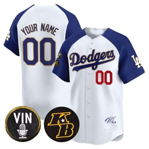 Custom Los Angeles Dodgers Vin Patch & Kobe Bryant Signature Vapor Premier Limited Jersey ¨C White 2 MWATKINS