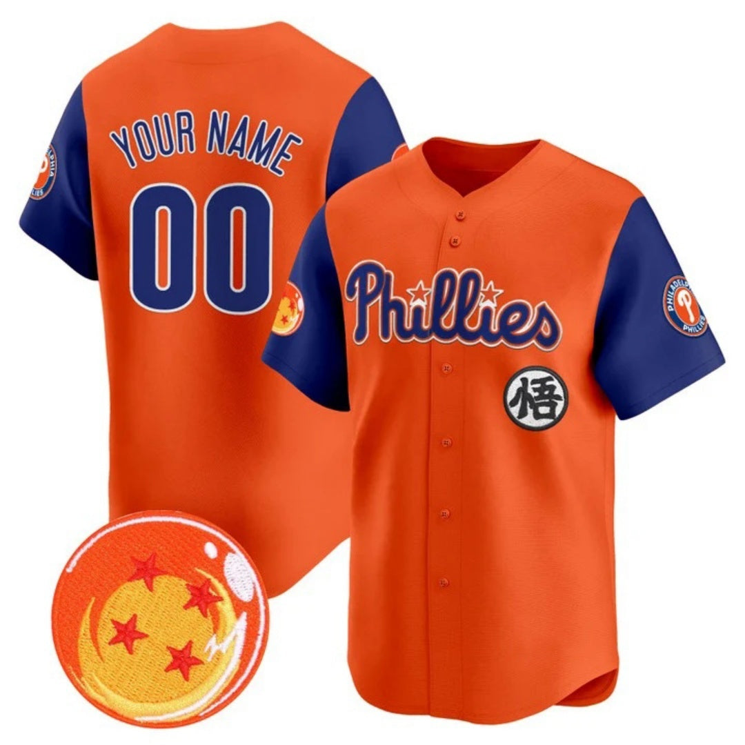 Custom Philadelphia Phillies x Dragon Ball Royal Orange MWATKINS Vapor Premier Limited Jersey - All Stitched