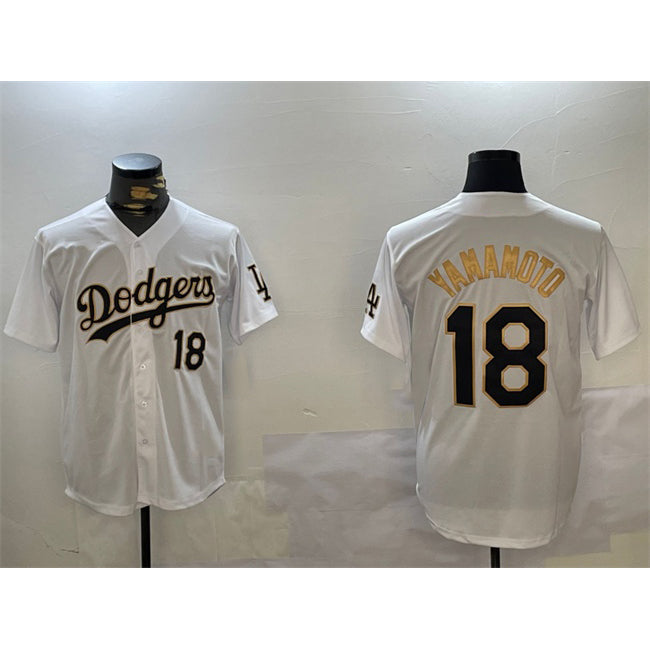 Los Angeles Dodgers #18 Yoshinobu Yamamoto White Gold MWATKINS Home Limited Stitched Jersey 2