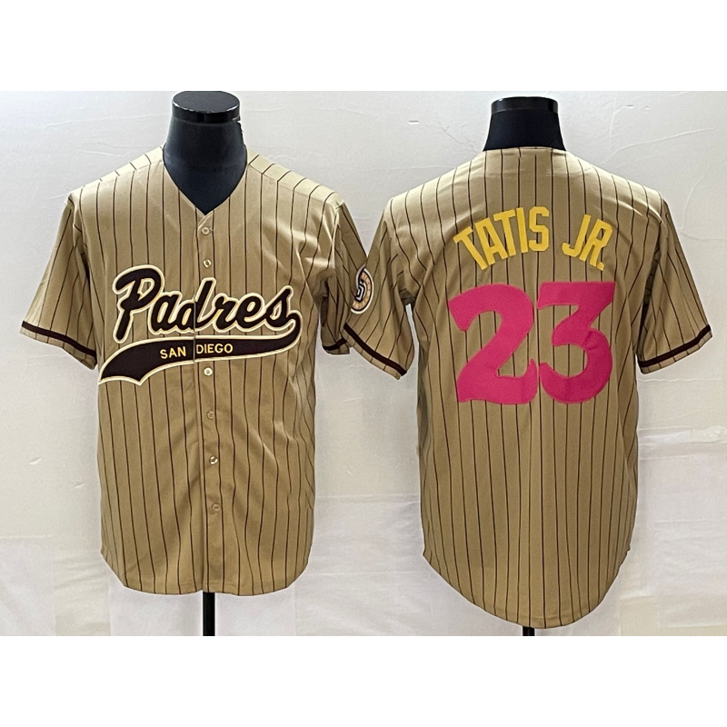 San Diego Padres #23 Fernando Tatis Jr Tan MWATKINS NEW 2023 City Connect Cool Base Stitched Jersey 2