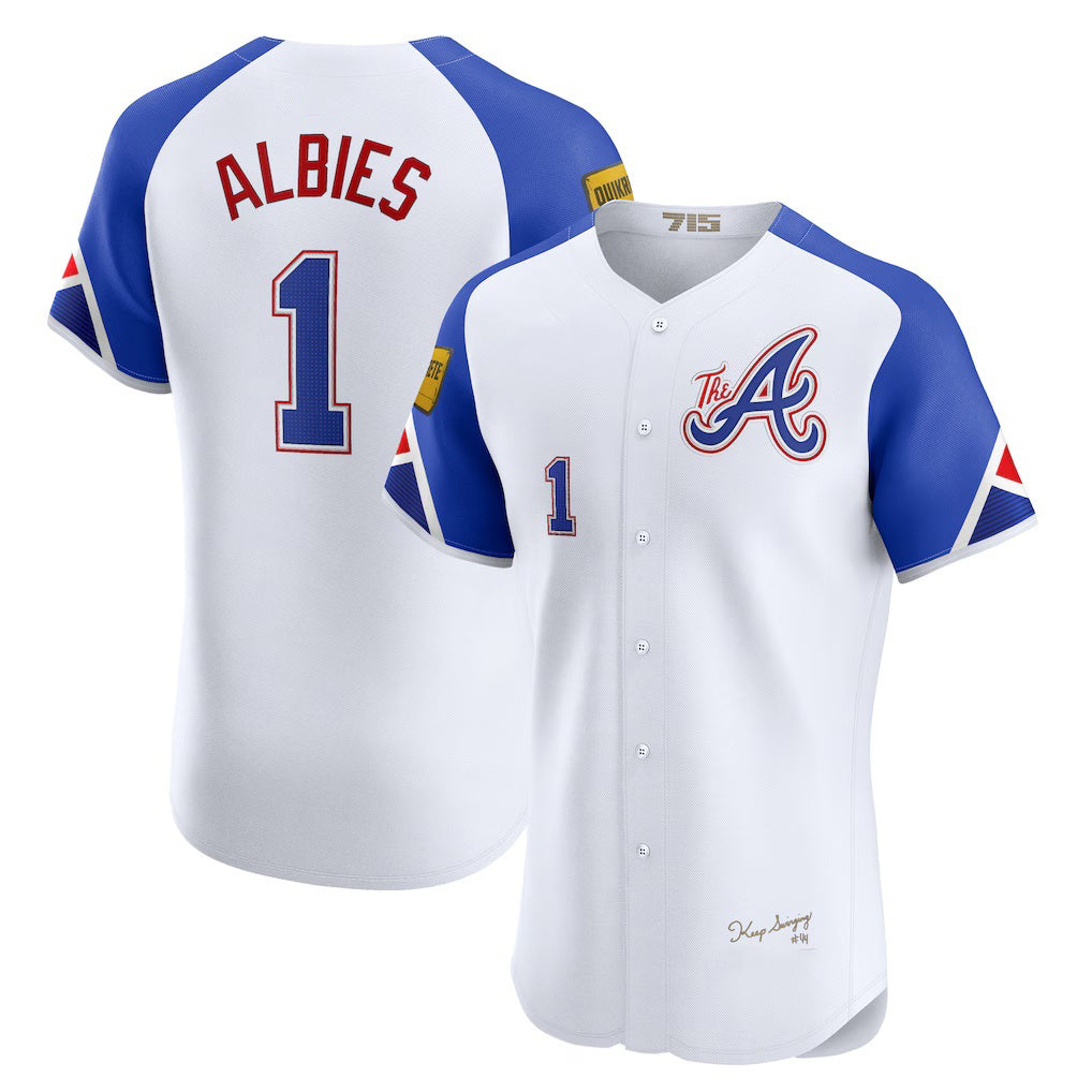 Atlanta Braves #1 Ozzie Albies White MWATKINS City Connect Elite Jersey