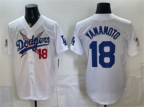 Los Angeles Dodgers x One Piece #18 Yoshinobu Yamamoto White MWATKINS Vapor Premier Limited Stitched Jersey