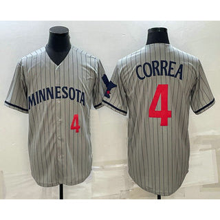 Minnesota Twins #4 Carlos Correa Number 2023 Grey MWATKINS Home Team Cool Base Stitched Jersey