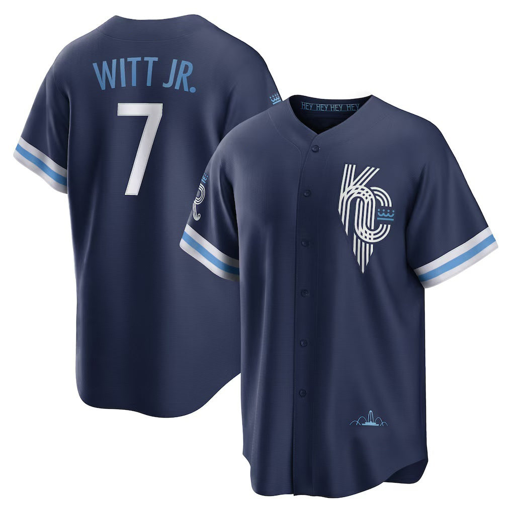 Kansas City Royals #7 Bobby Witt Jr. Navy MWATKINS City Connect Replica Player Jersey