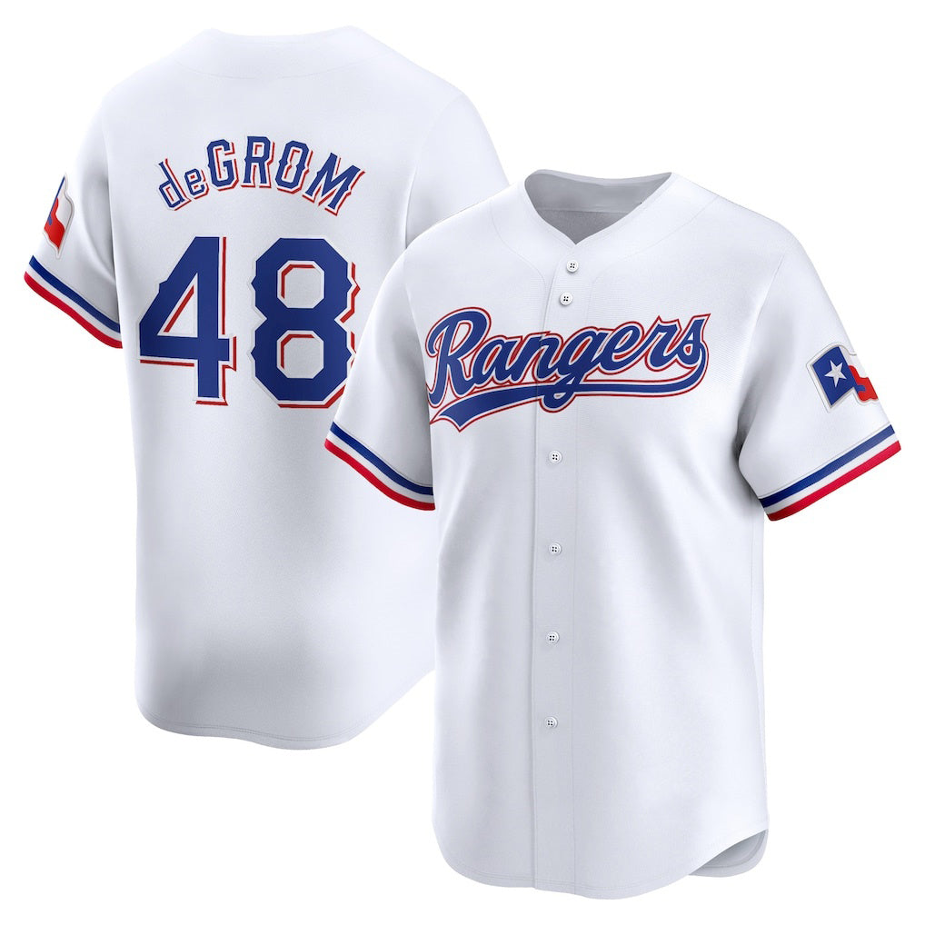 Texas Rangers #48 Jacob deGrom White MWATKINS Home Limited Player Jersey