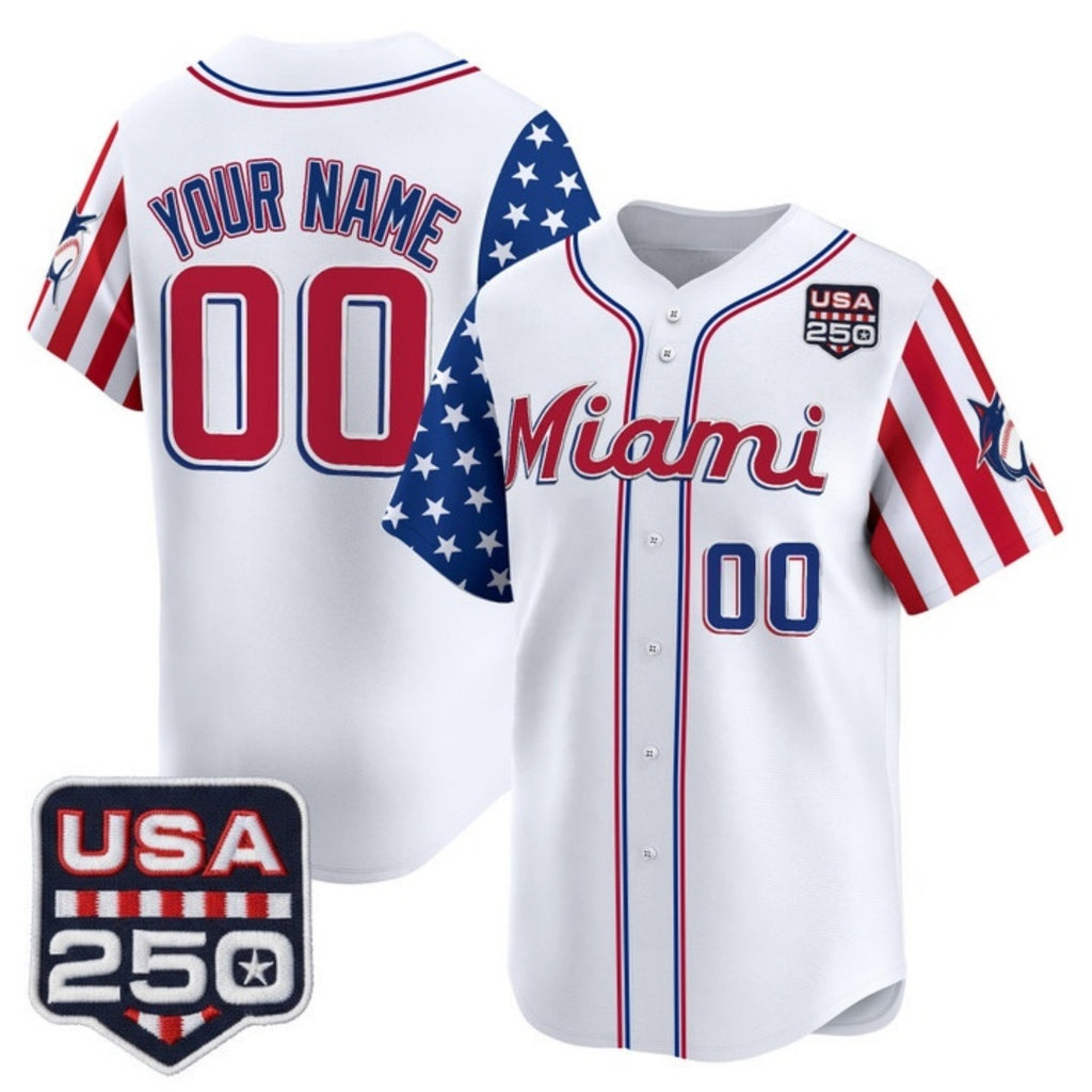Custom Miami Marlins White MWATKINS America 250 Edition Vapor Premier Limited Stitched Jerseys