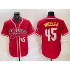 Philadelphia Phillies #45 Zack Wheeler Number Red MWATKINS Cool Base Stitched Jersey 2