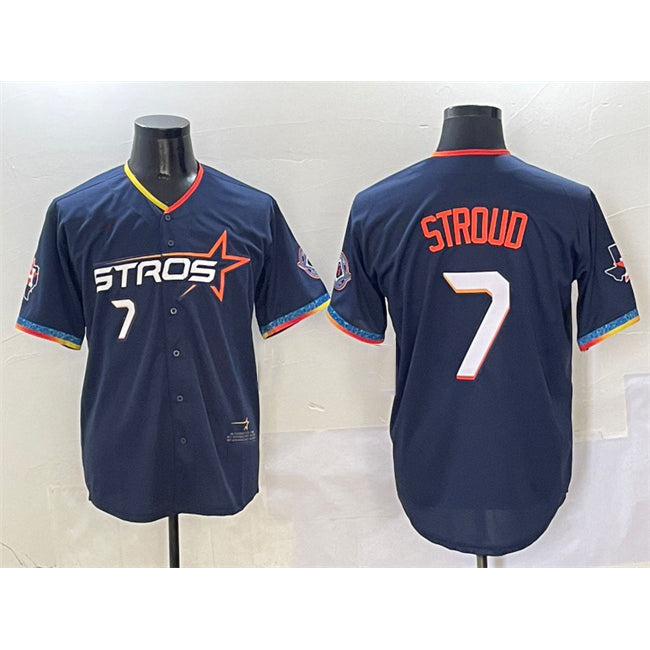 Houston Astros #7 C.J. Stroud Navy MWATKINS 2025 City Connect With Texas Patch Limited Stitched Jersey