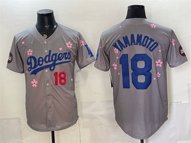 Los Angeles Dodgers #18 Yoshinobu Yamamoto Grey MWATKINS 2025 Tokyo Series Limited Stitched Jersey