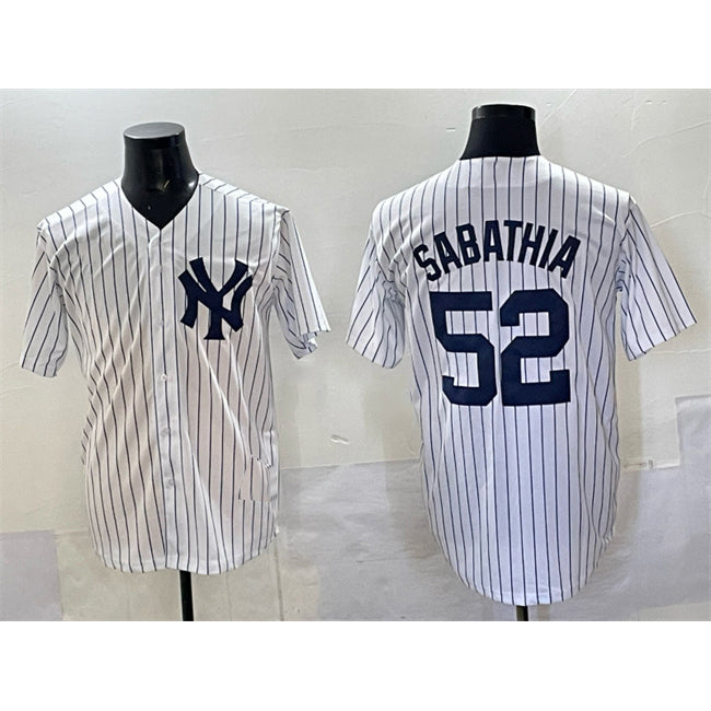 New York Yankees #52 C.C. Sabathia White MWATKINS Cool Base Stitched Jersey