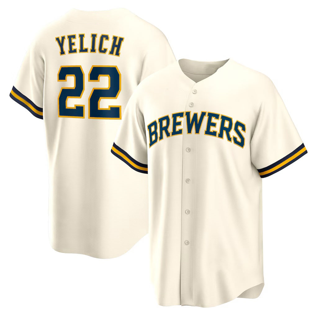 Milwaukee Brewers #22 Christian Yelich White MWATKINS Home Replica Jersey