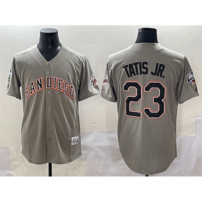 San Diego Padres #23 Fernando Tatis Jr. Gray MWATKINS Fashion Throwback With Patch Cool Base Stitched Jersey