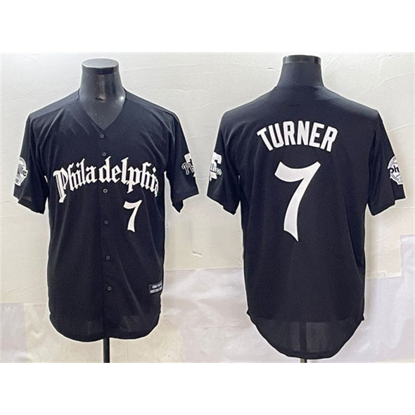 Philadelphia Phillies #7 Trea Turner Black MWATKINS Gothic Vapor Limited Stitched Jersey