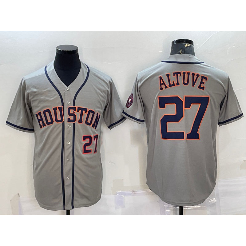 Houston Astros #27 Jose Altuve Number Grey MWATKINS With Patch Stitched Cool Base Jersey