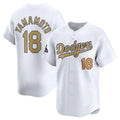 Los Angeles Dodgers #18 Yoshinobu Yamamoto White MWATKINS 2025 Gold Collection Limited Stitched Jersey