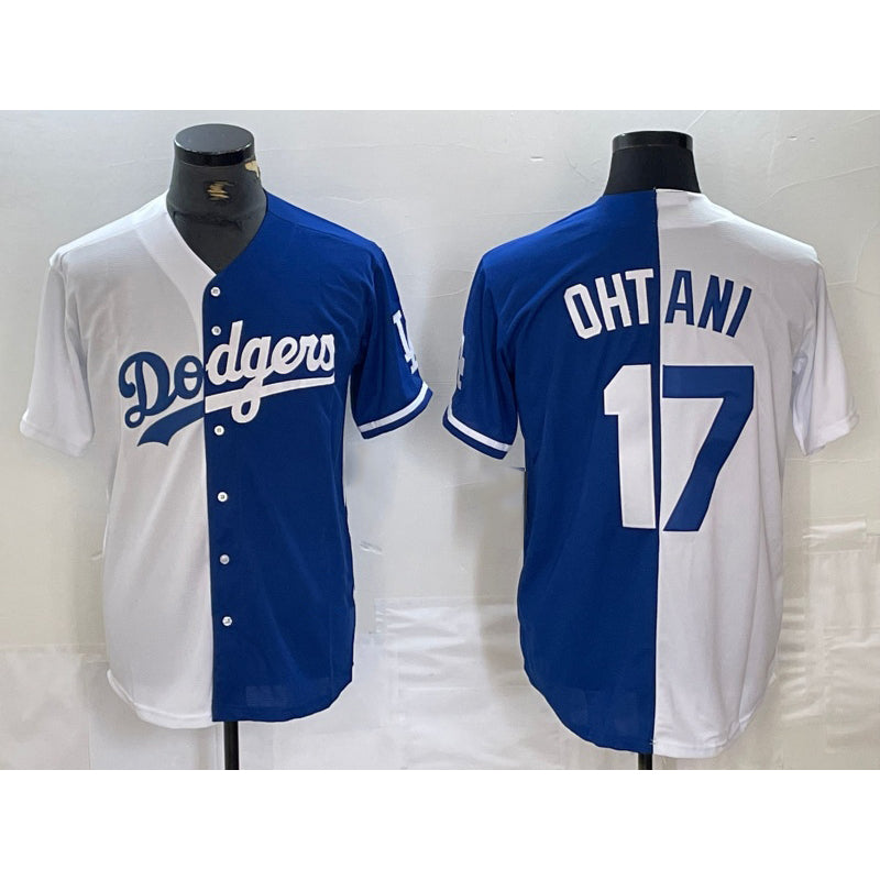 Los Angeles Dodgers #17 Shohei Ohtani White Blue MWATKINS Two Tone Stitched Jerseys
