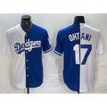Los Angeles Dodgers #17 Shohei Ohtani White Blue MWATKINS Two Tone Stitched Jerseys