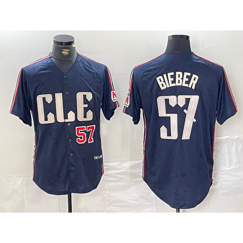 Cleveland Guardians #57 Shane Bieber Number Navy MWATKINS 2024 City Connect Limited Stitched Jerseys