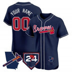 Custom Atlanta Braves 2024 Spring Training & Georgia Patch Vapor Premier Elite Jersey ¨CNavy MWATKINS