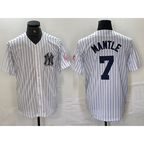 New York Yankees #7 Mickey Mantle Name White MWATKINS With Patch 2024 Cool Base Stitched Jersey