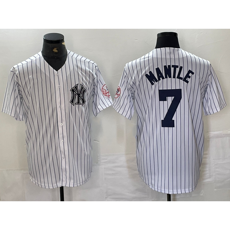 New York Yankees #7 Mickey Mantle Name White MWATKINS With Patch 2024 Cool Base Stitched Jersey
