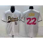 San Diego Padres #22 Juan Soto White MWATKINS Pinstripe 2023 City Connect Cool Base Stitched Jersey