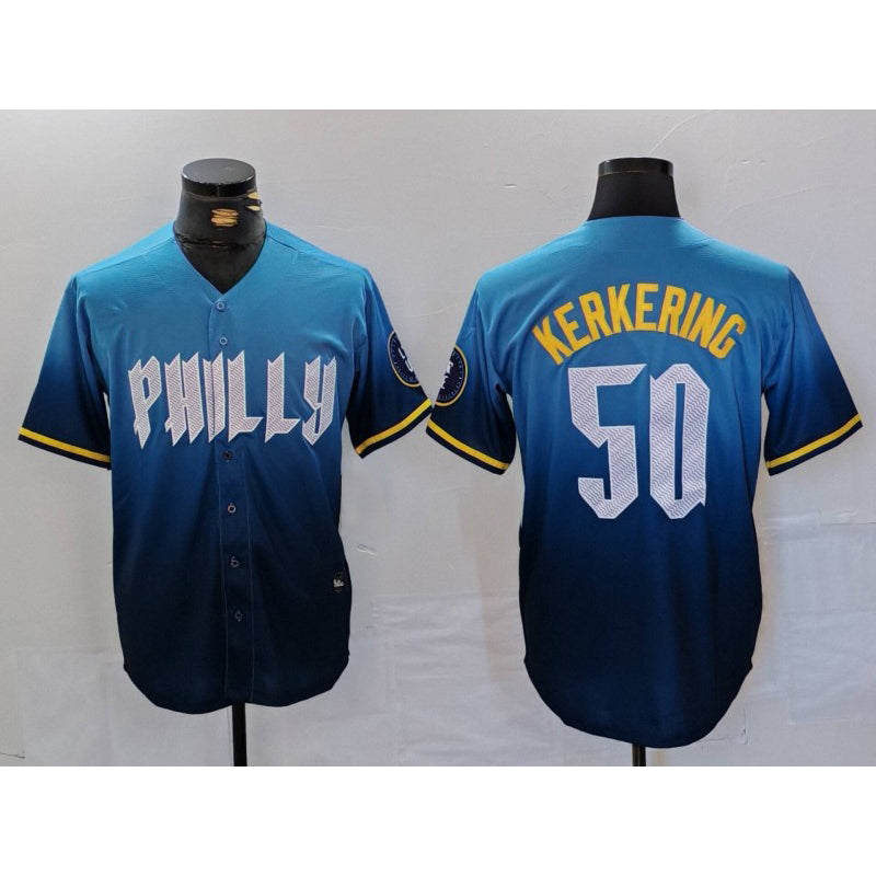 Philadelphia Phillies #50 Orion Kerkering Blue MWATKINS 2024 City Connect Limited Stitched Jersey