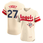 Los Angeles Angels #27 Mike Trout Cream MWATKINS City Connect Elite Player Jersey