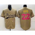 San Diego Padres #22 Juan Soto Number Tan MWATKINS Pinstripe 2023 City Connect Cool Base Stitched Jersey