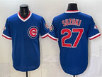 Chicago Cubs #27 Seiya Suzuki Royal MWATKINS 150th Anniversary Throwback Vapor Limited Stitched Jersey