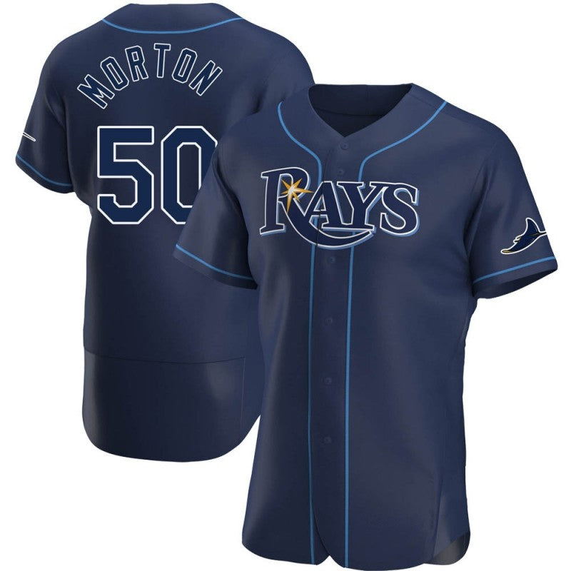 Tampa Bay Rays #50 Charlie Morton Navy MWATKINS Alternate Jersey