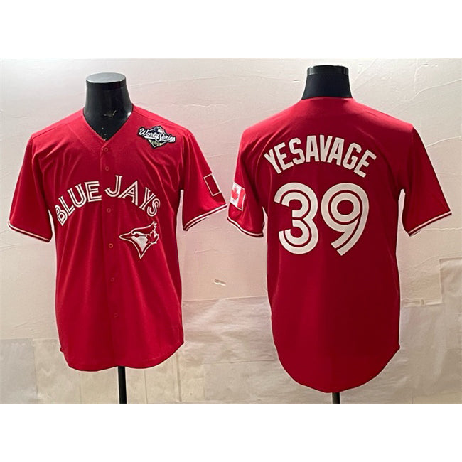 Toronto Blue Jays #39 Trey Yesavage Red MWATKINS 2025 World Series Cool Base Stitched Jersey