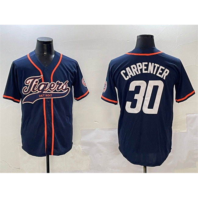 Detroit Tigers #30 Kerry Carpenter Navy MWATKINS With Patch Cool Base Stitched Jersey